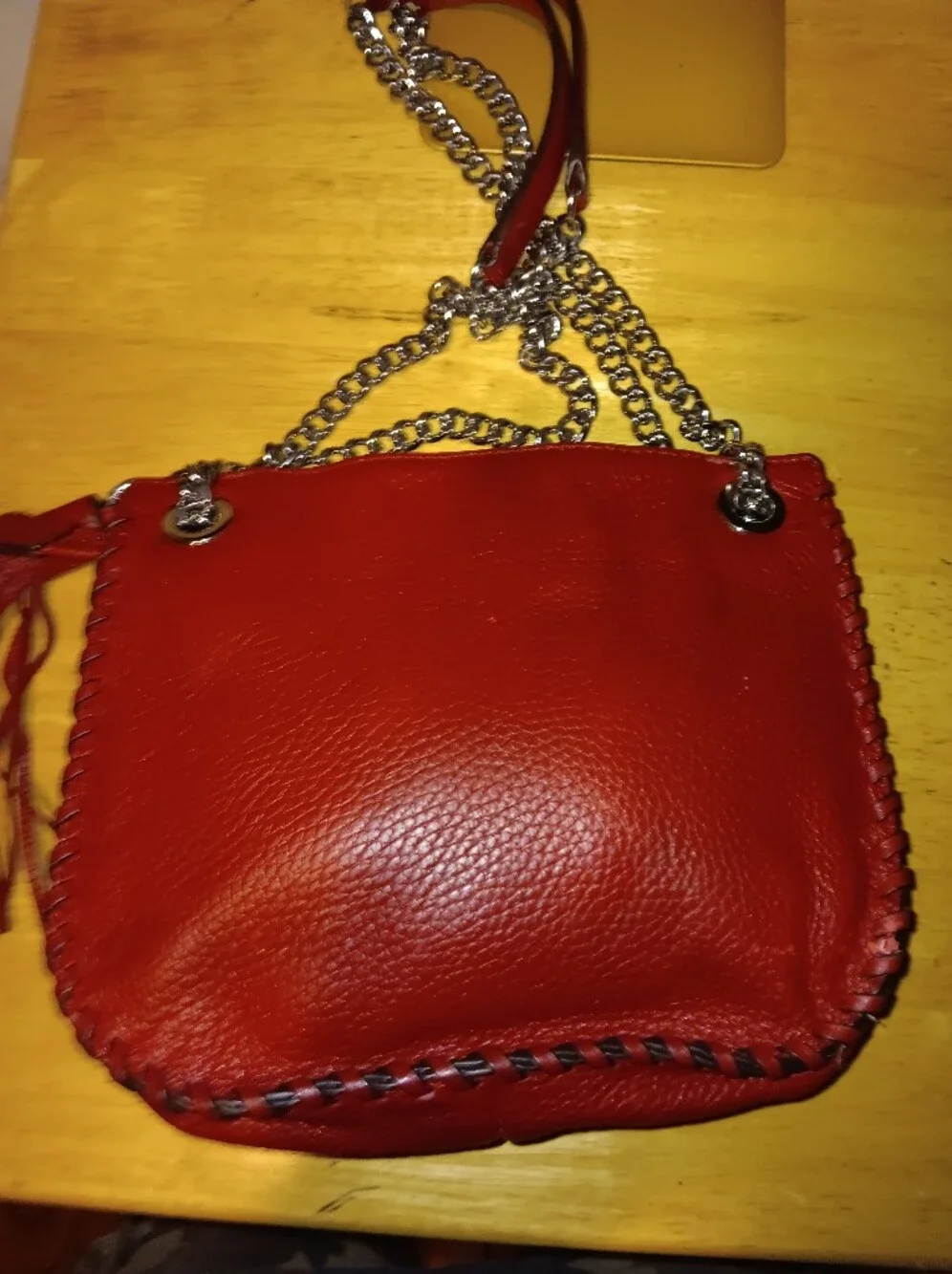 Michael Kors Red Leather Shoulder Bag with Tassel